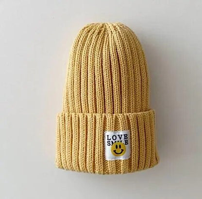 Baby Toddler Ribbed Knit Smile Face Beanie "LOVE SMILE"