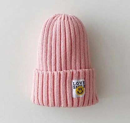 Baby Toddler Ribbed Knit Smile Face Beanie "LOVE SMILE"