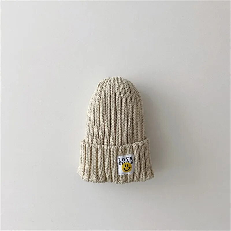 Baby Toddler Ribbed Knit Smile Face Beanie "LOVE SMILE"